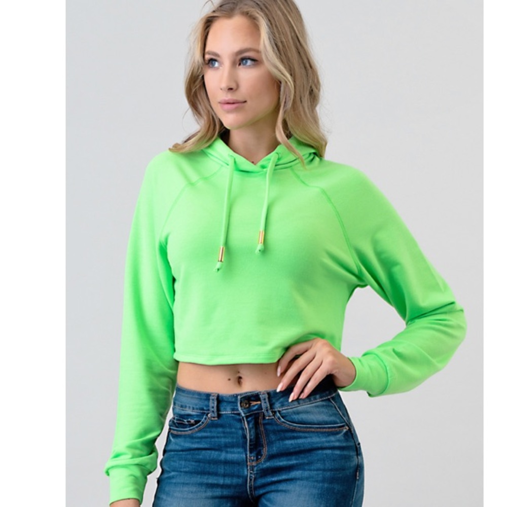 Neon Green Crop Hoodie